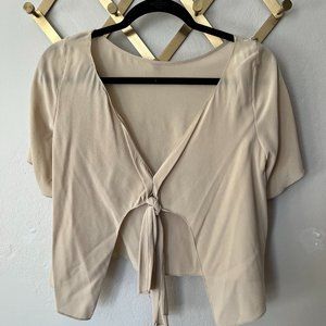 THEORY Idanella Silk Cropped Tie Back Blouse AS10
